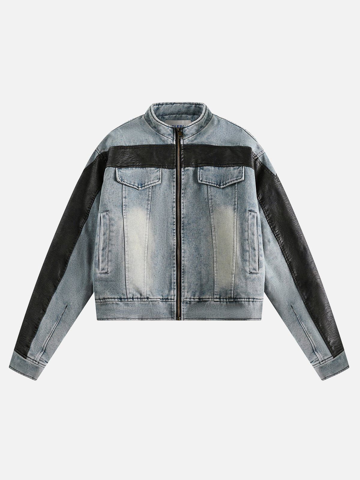 Stained Patchwork Denim Racing Jacket