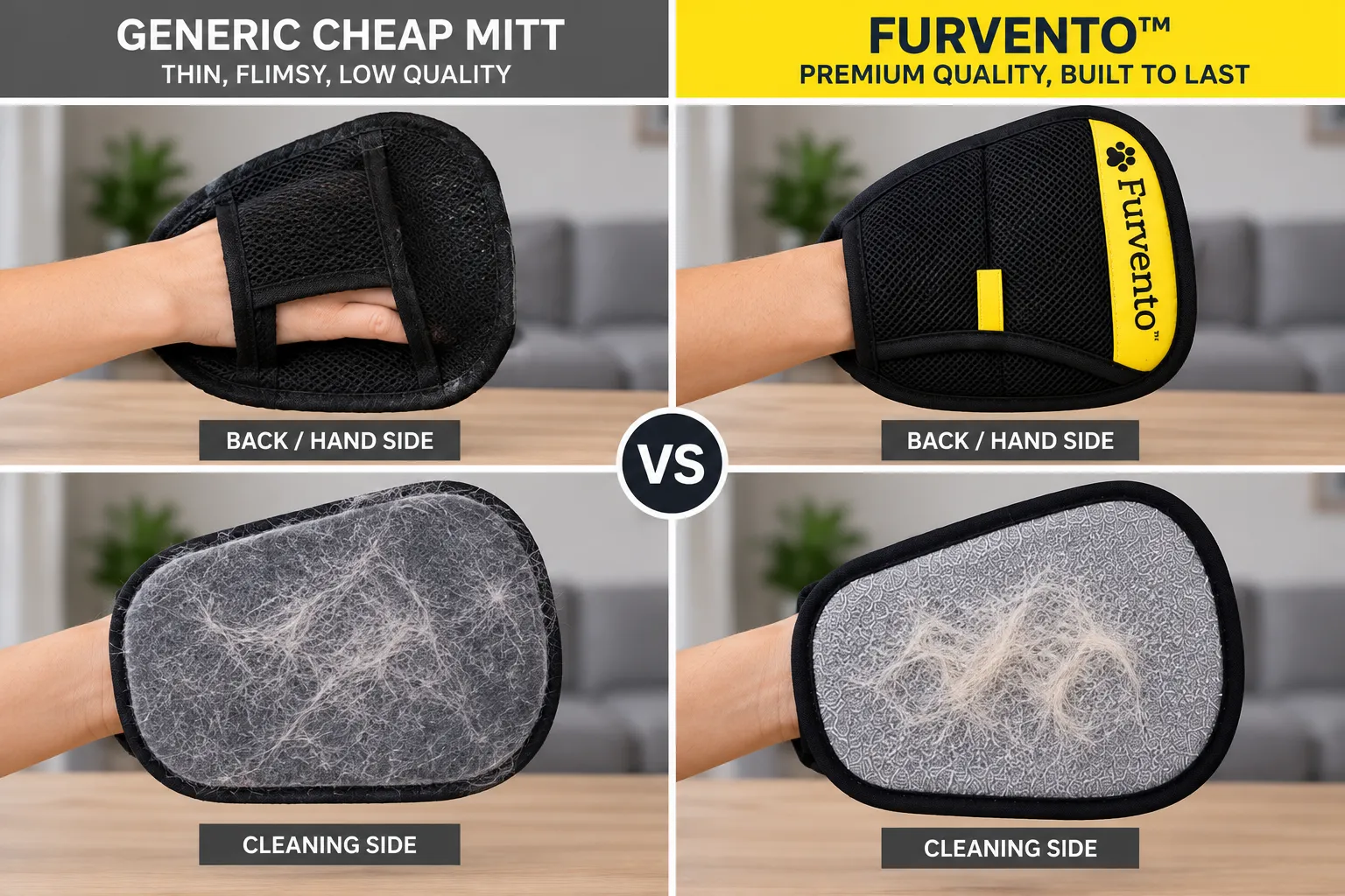 Furvento quality comparison against a generic cleaning mitt