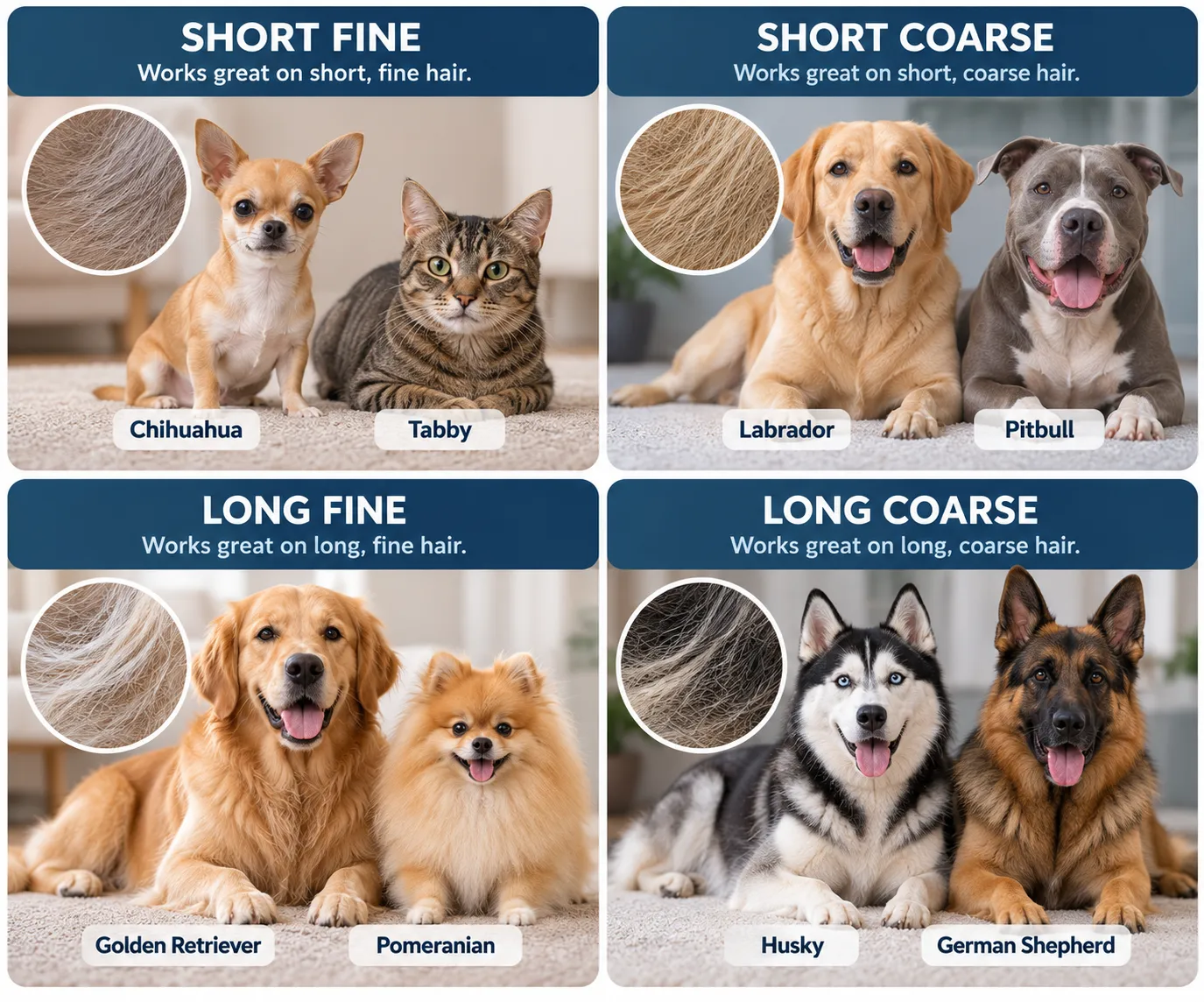 Different dog and cat coat types