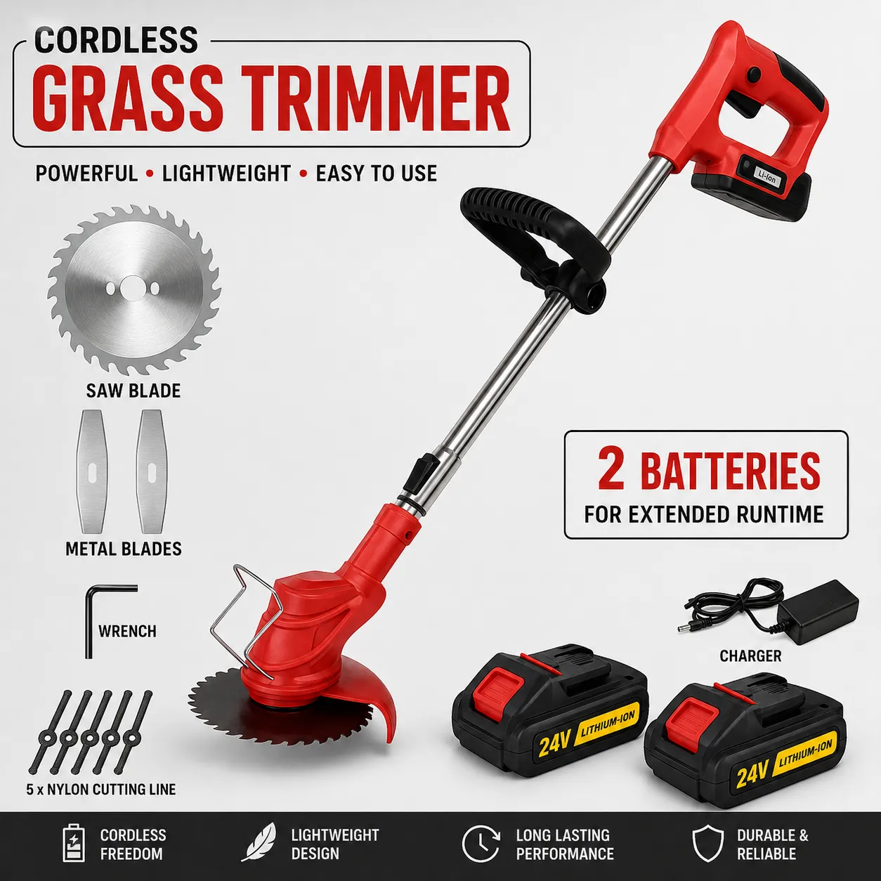 Foldable cordless grass trimmer