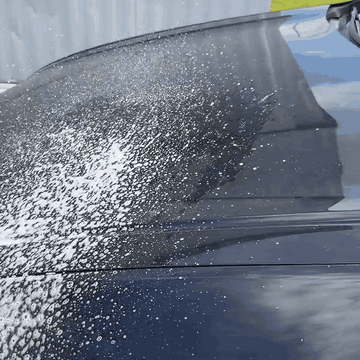 Fiordo enjabonando un coche con espuma