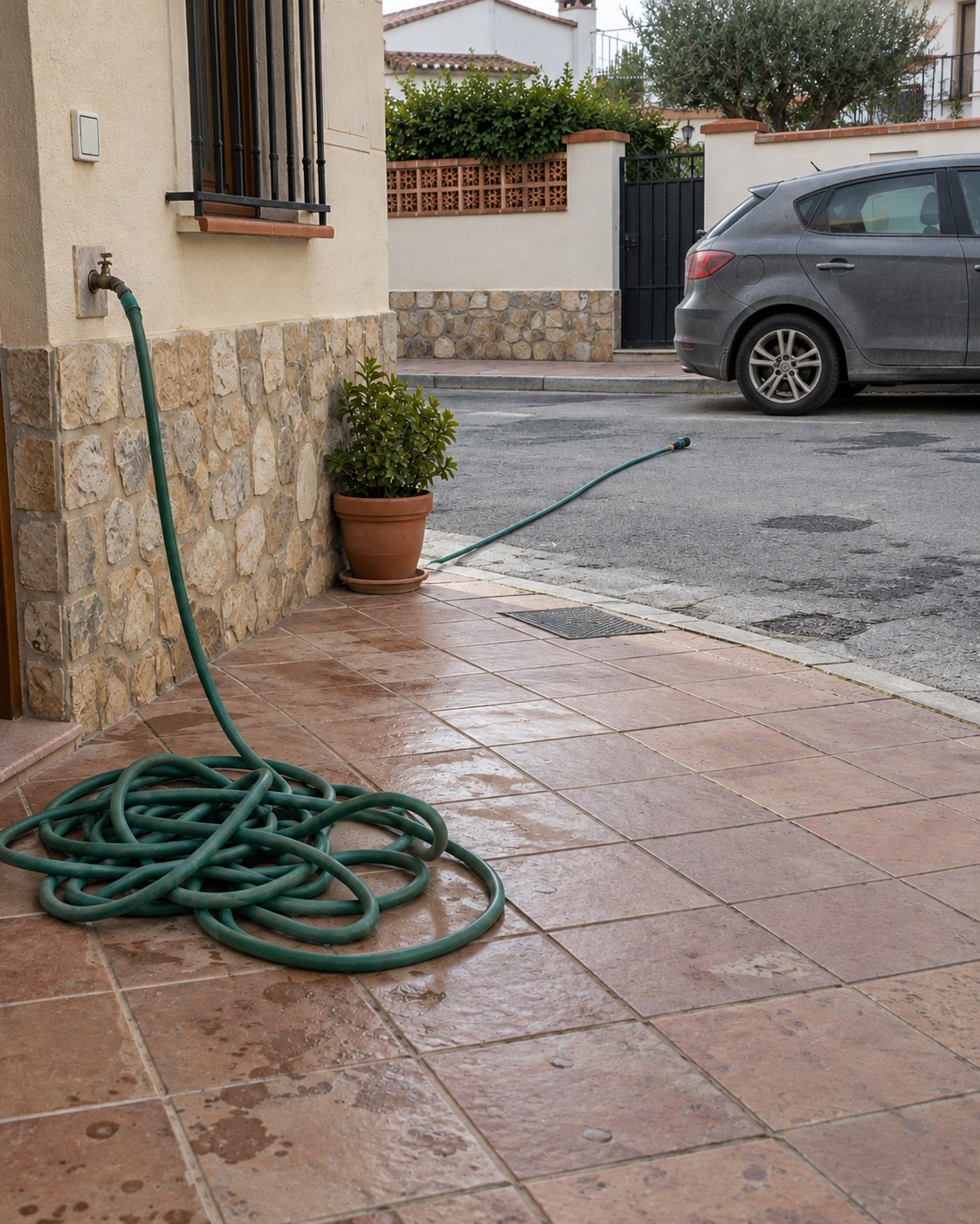 Manguera que no llega hasta el coche aparcado