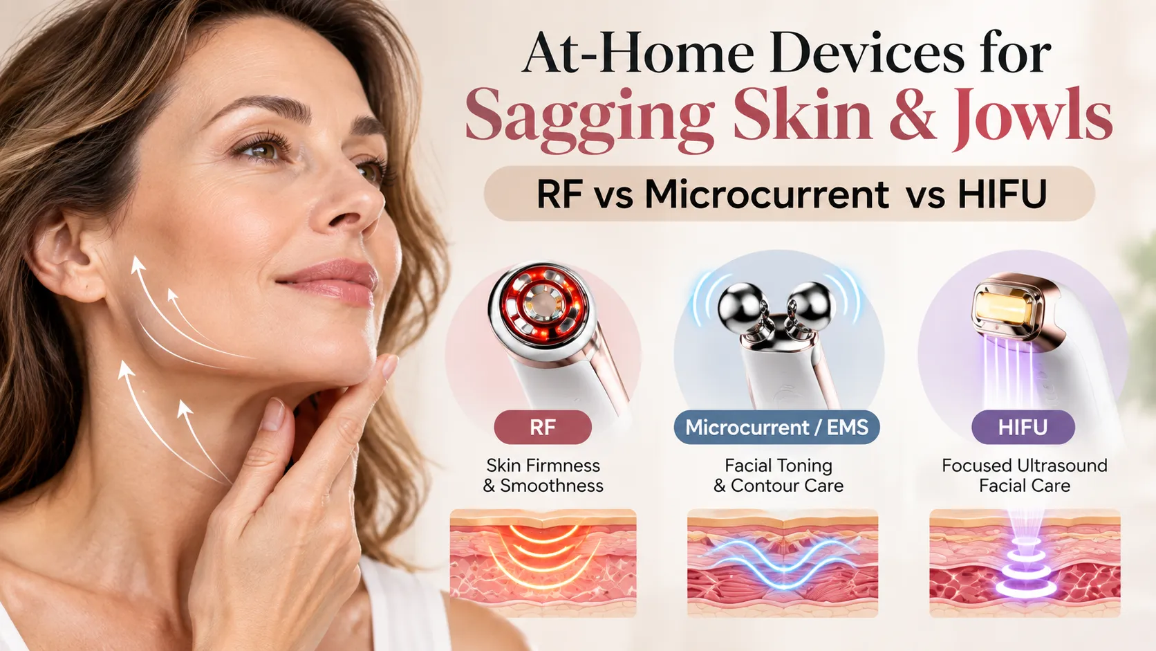 At-Home Devices for Sagging Skin & Jowls – RF vs Microcurrent vs HIFU RF, microcurrent and HIFU at-home devices for sagging skin and jowls