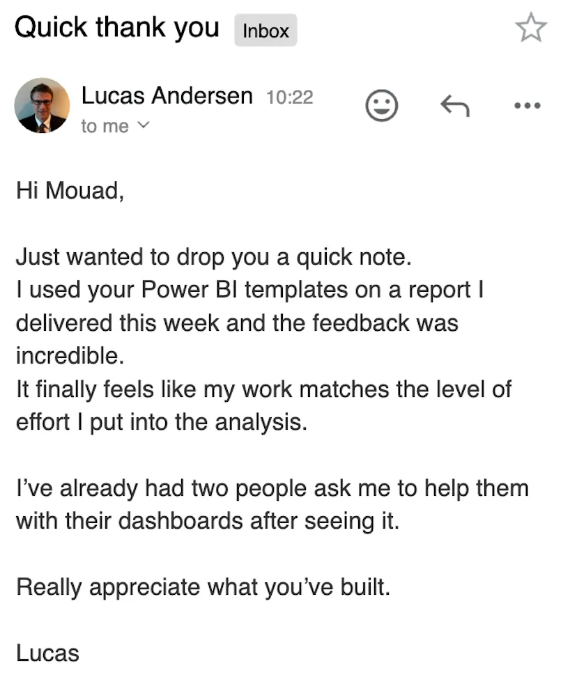 Customer email about the Power BI templates