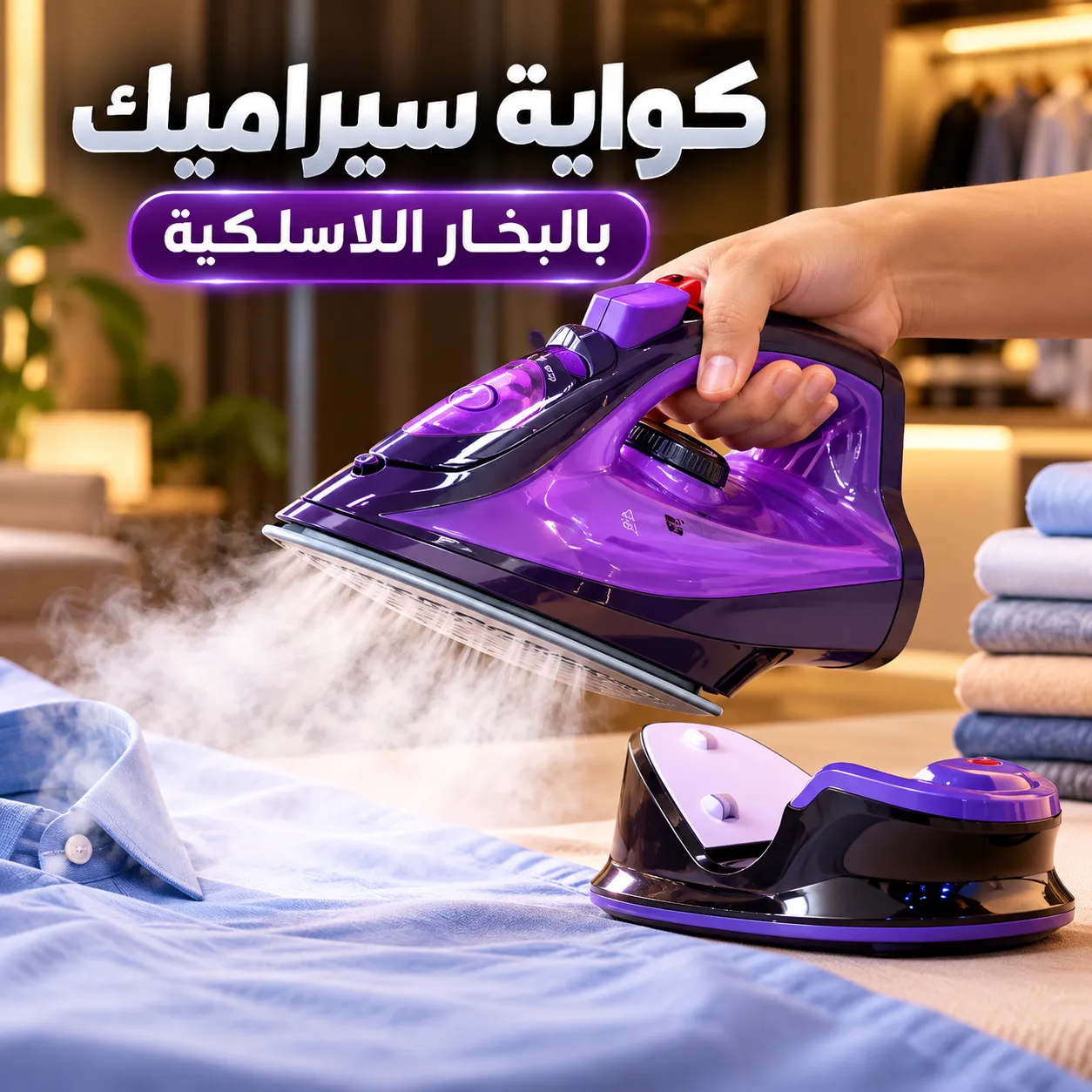  كواية سيراميك بخار لاسلكية 2200 واط + هدية مجانية | بضمان عامين