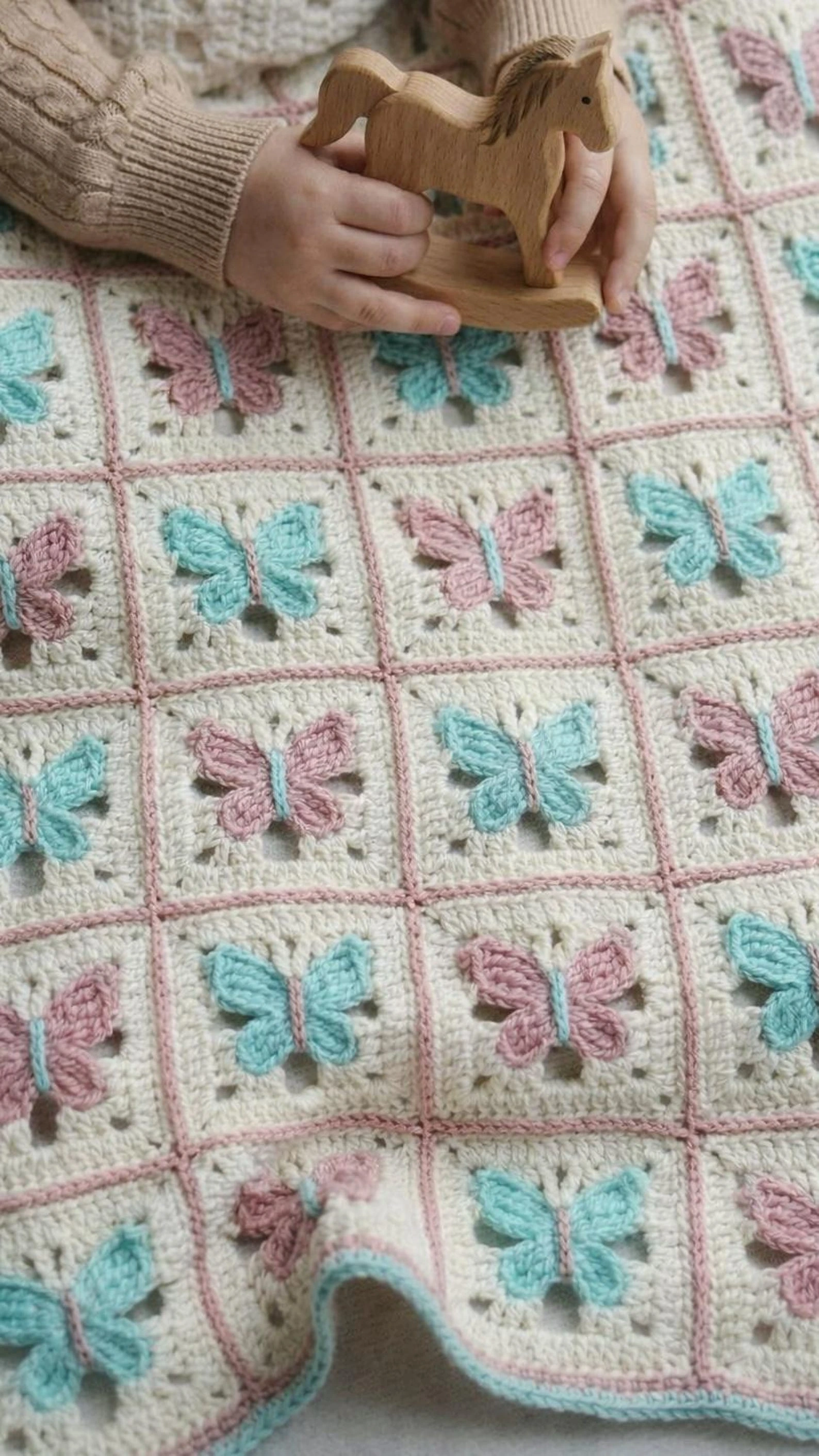 Butterfly granny square baby blanket crochet pattern preview
