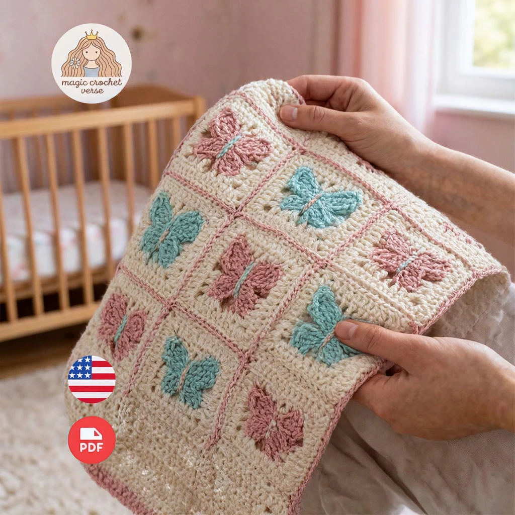 Crochet butterfly blanket pattern example