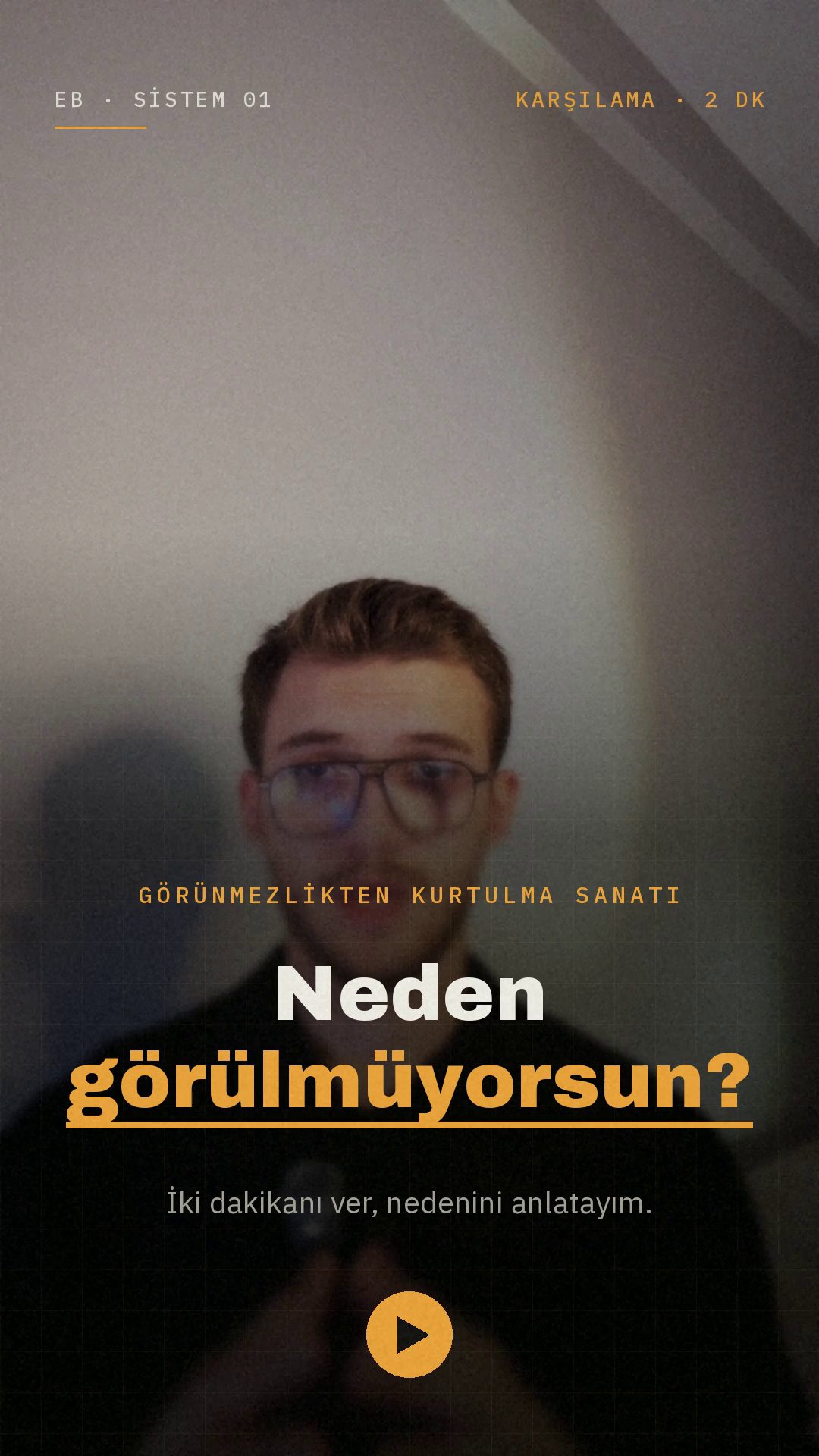 Karşılama videosu: Neden görülmüyorsun? İki dakikanı ver, nedenini anlatayım.