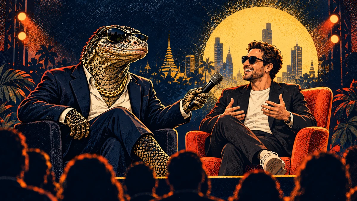 Two operators on stage mid-interview