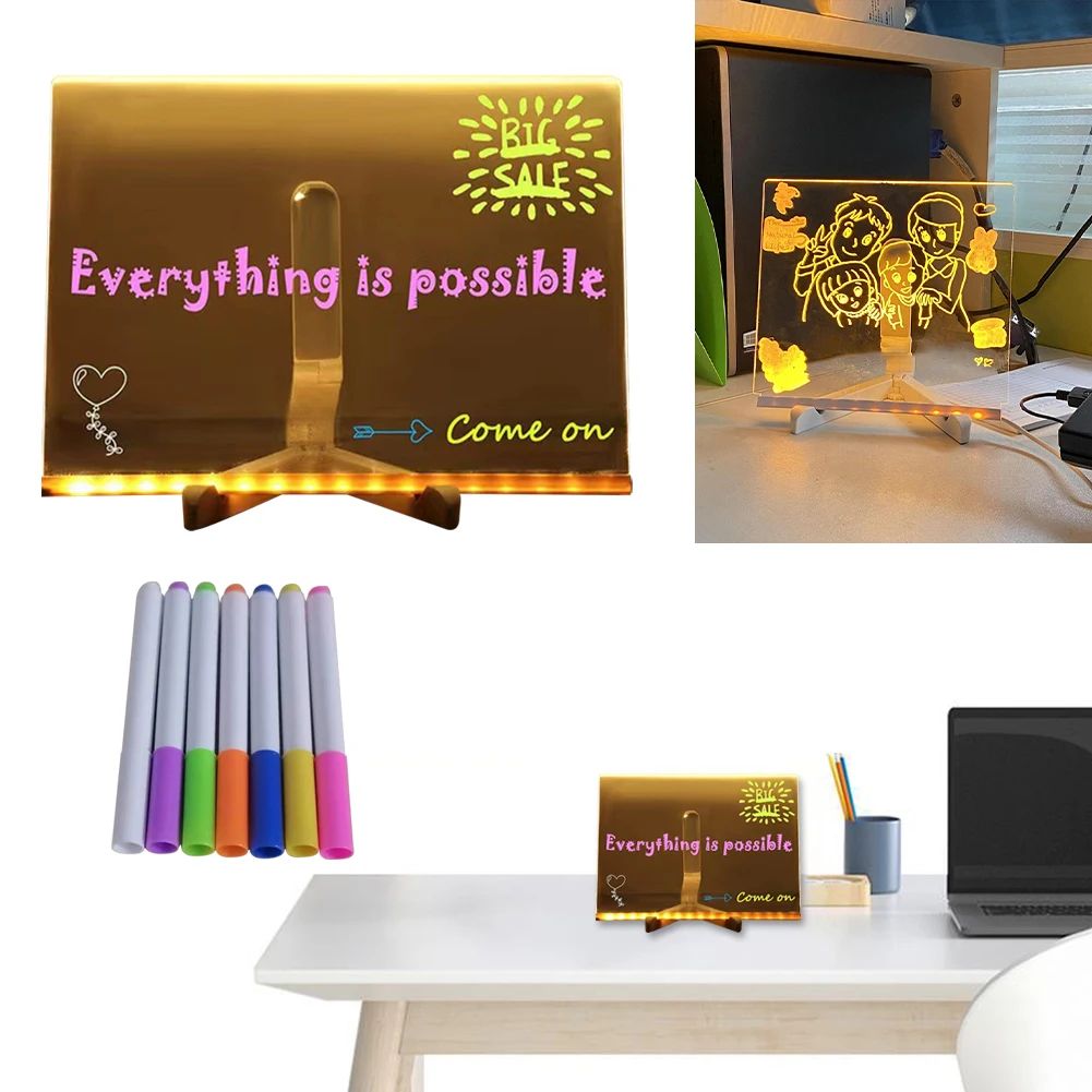 thumbnail image 2 of Creative Rewritable Acrylic Led Message Board - Come With 7 Pens 2 of 13