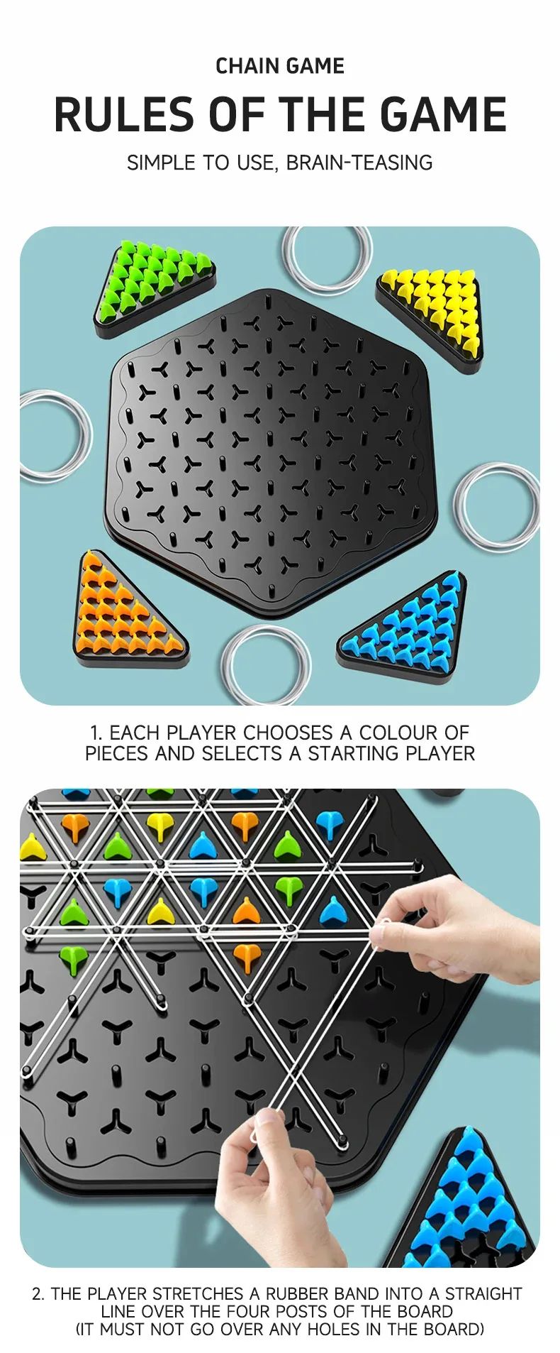 Triggle Gioco Da Tavolo In Legno Con Elastici – Scacchiera Triangolare Strategica Per 2-4 Giocatori, Giocattolo Educativo Per Bambini (3+), Giochi Di Logica Per Feste In Famiglia